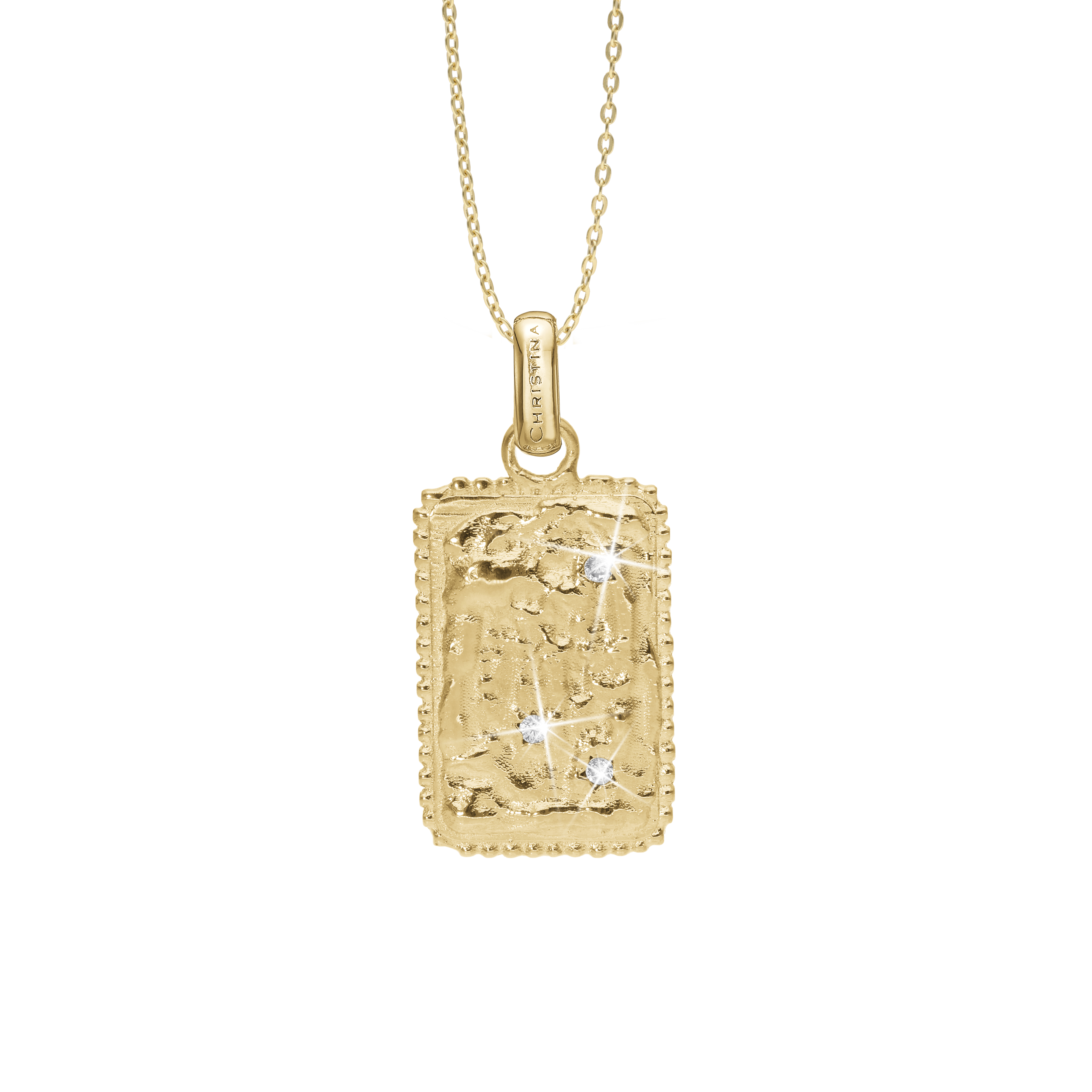 Antique square Large Earring Pendant - Polished Gold Plated Sterling Silver with 3 white Cubic Zirkonia