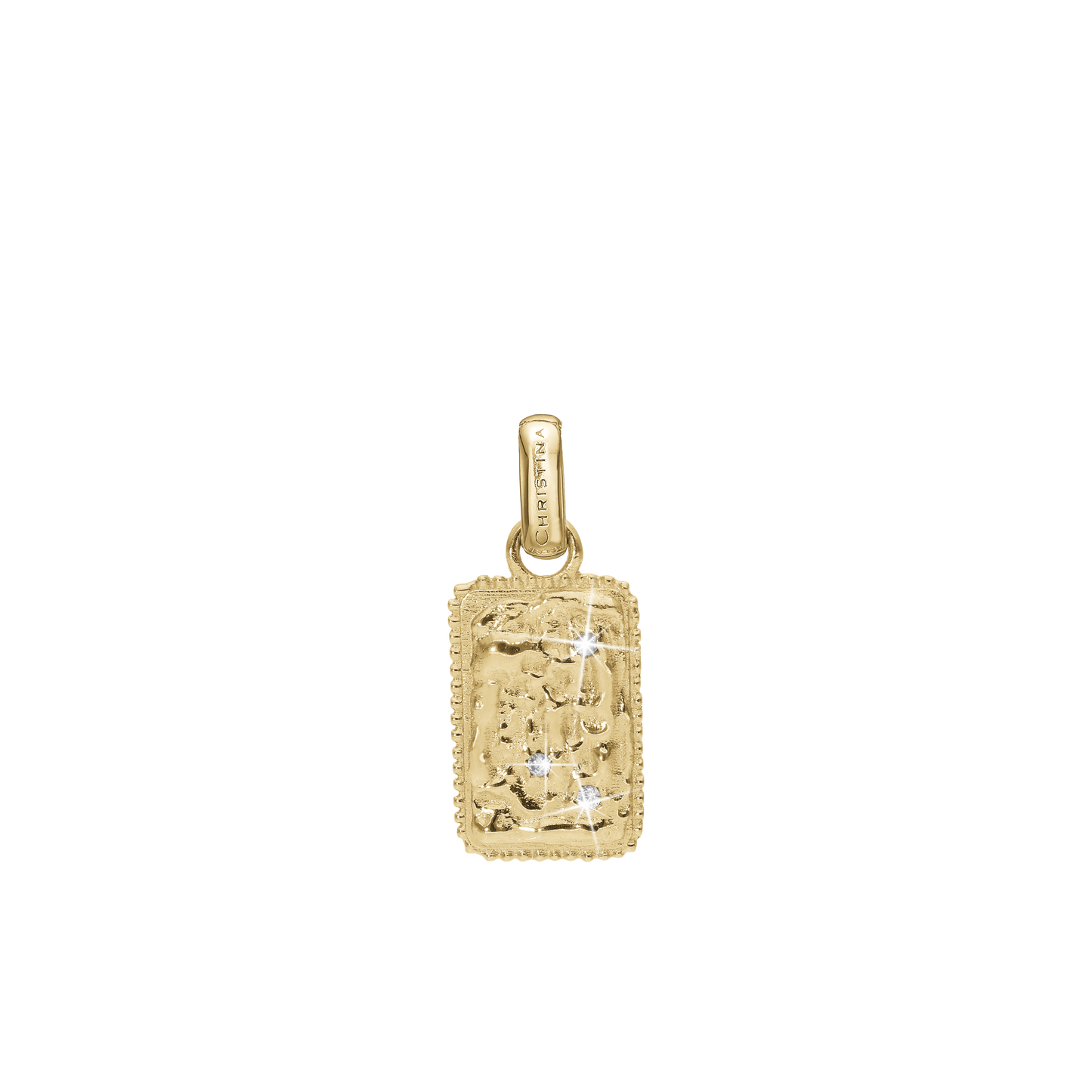 Antique square Earring Pendant - Polished Gold Plated Sterling Silver with 3 white Cubic Zirkonia