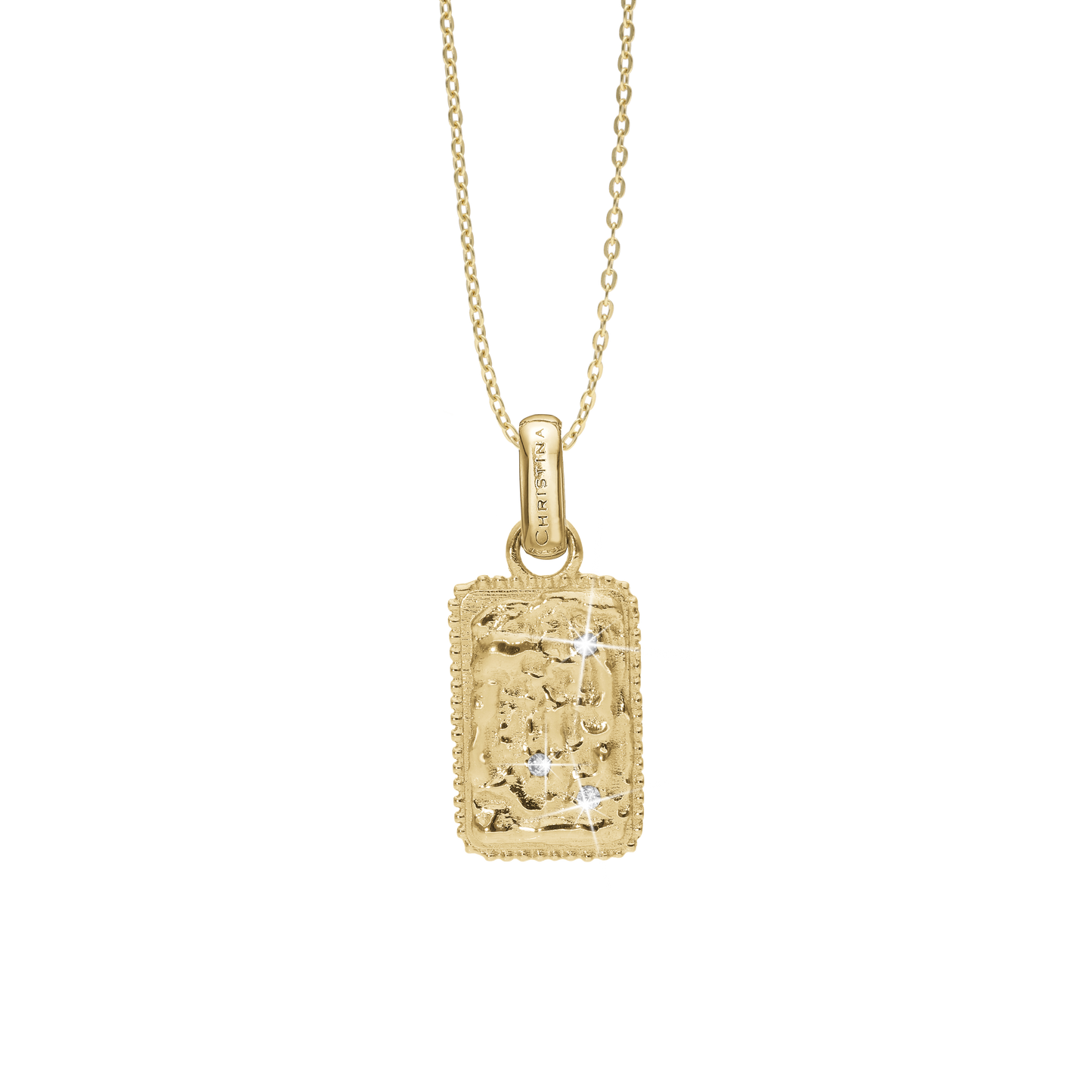 Antique square Earring Pendant - Polished Gold Plated Sterling Silver with 3 white Cubic Zirkonia