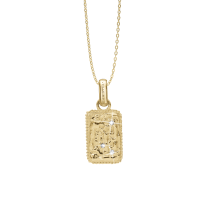 Antique square Earring Pendant - Polished Gold Plated Sterling Silver with 3 white Cubic Zirkonia
