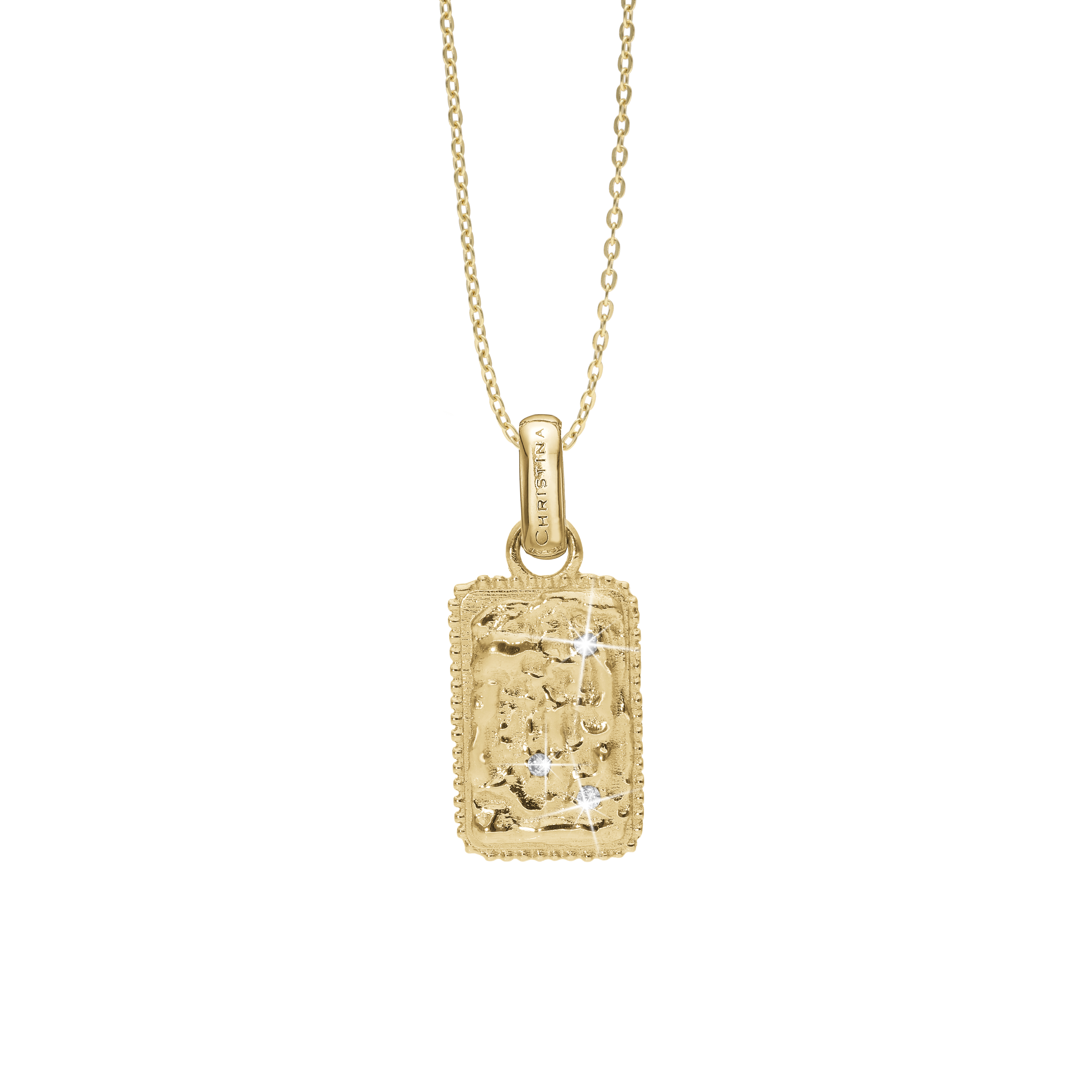 Antique square Earring Pendant - Polished Gold Plated Sterling Silver with 3 white Cubic Zirkonia