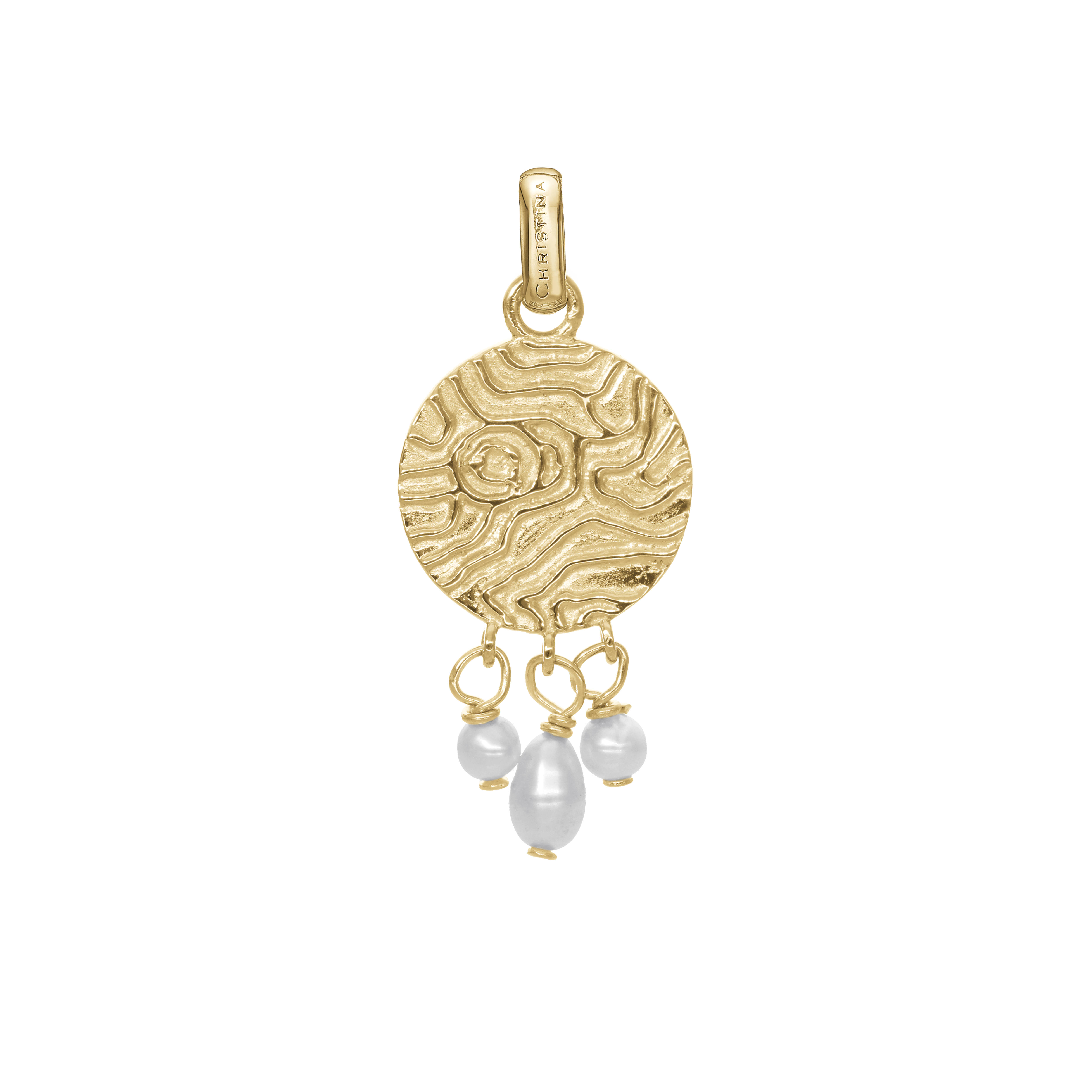 Dazzling imprint Pendant - Polished Gold Plated Sterling Silver with 3 white Freshwater pearls