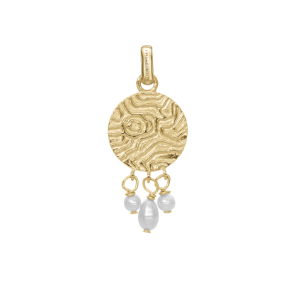 Dazzling imprint Earring Pendant - Polished Gold Plated Sterling Silver with 3 white Ferskvandsperler