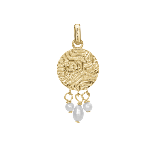 Dazzling imprint Earring Pendant - Polished Gold Plated Sterling Silver with 3 white Ferskvandsperler