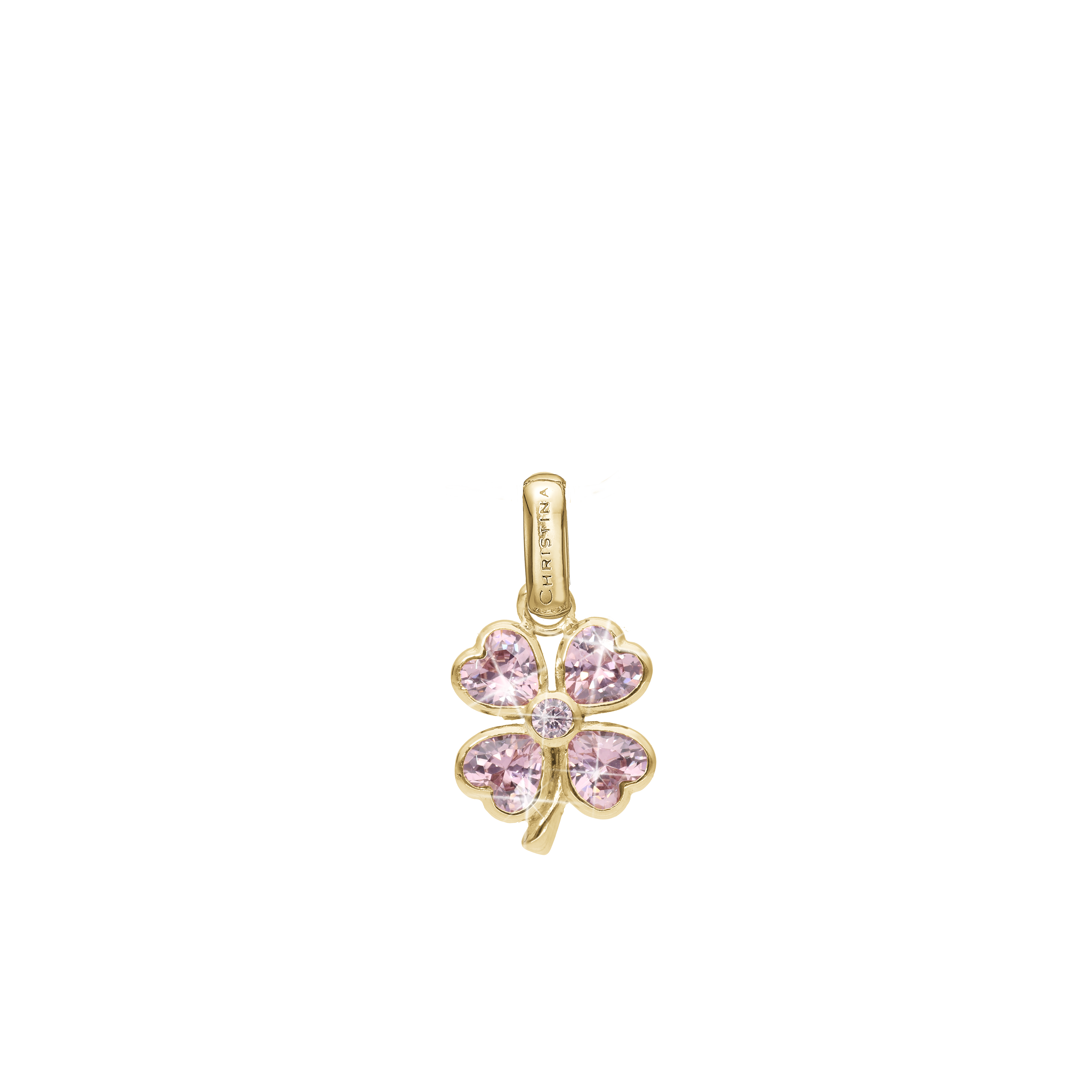 Pink Heart Clover Earring Pendant - Polished Gold Plated Sterling Silver with 5 Pinke Cubic Zirkonia