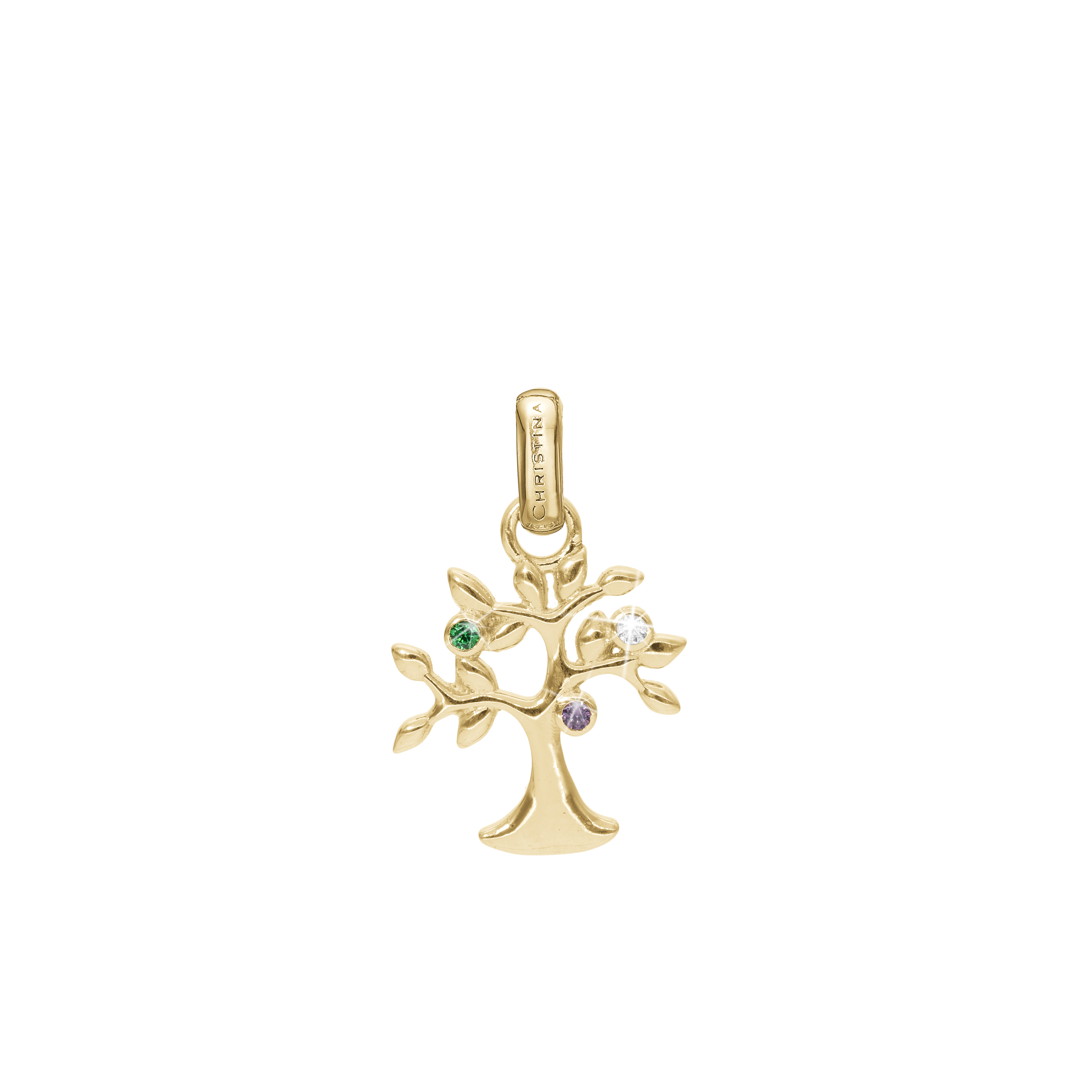 Life Tree Earring Pendant - Polished Gold Plated Sterling Silver with 3 Multi color Cubic Zirkonia