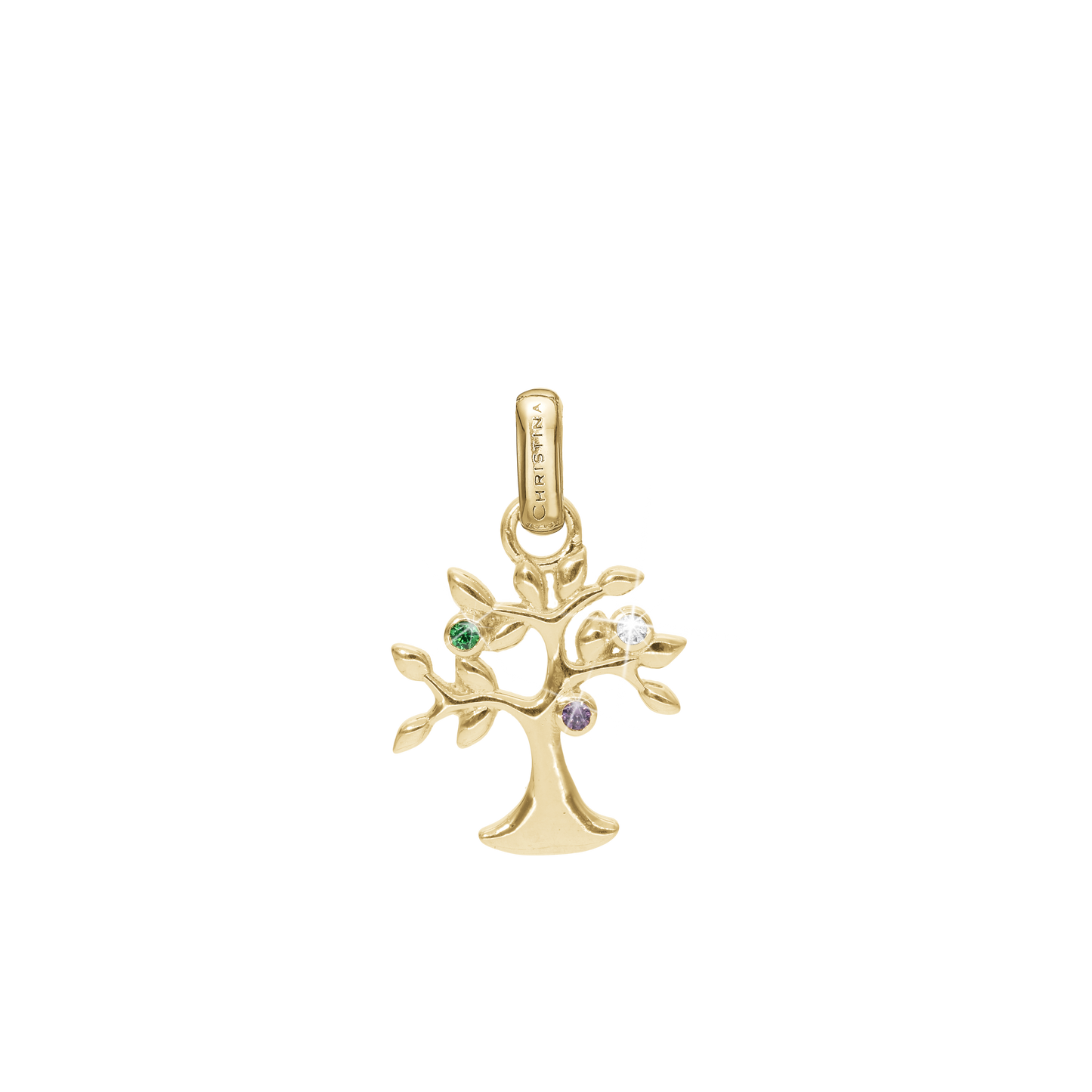 Life Tree Earring Pendant - Polished Gold Plated Sterling Silver with 3 Multi color Cubic Zirkonia