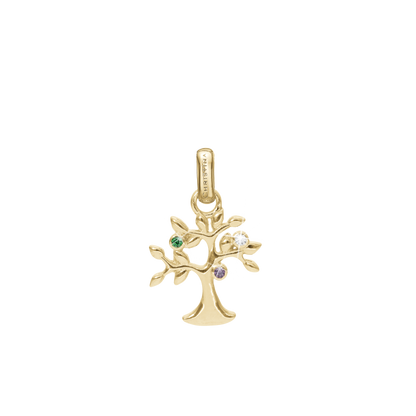 Life Tree Earring Pendant - Polished Gold Plated Sterling Silver with 3 Multi color Cubic Zirkonia