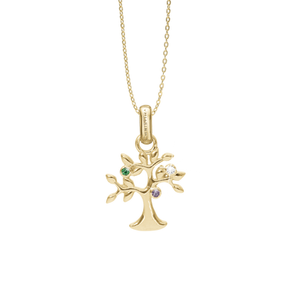 Life Tree Earring Pendant - Polished Gold Plated Sterling Silver with 3 Multi color Cubic Zirkonia