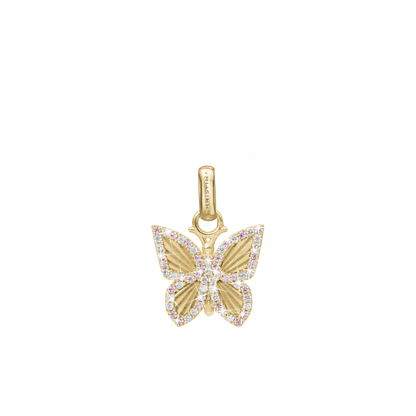 Pretty Butterfly Earring Pendant - Polished Gold Plated Sterling Silver with 32 Pinke Cubic Zirkonia