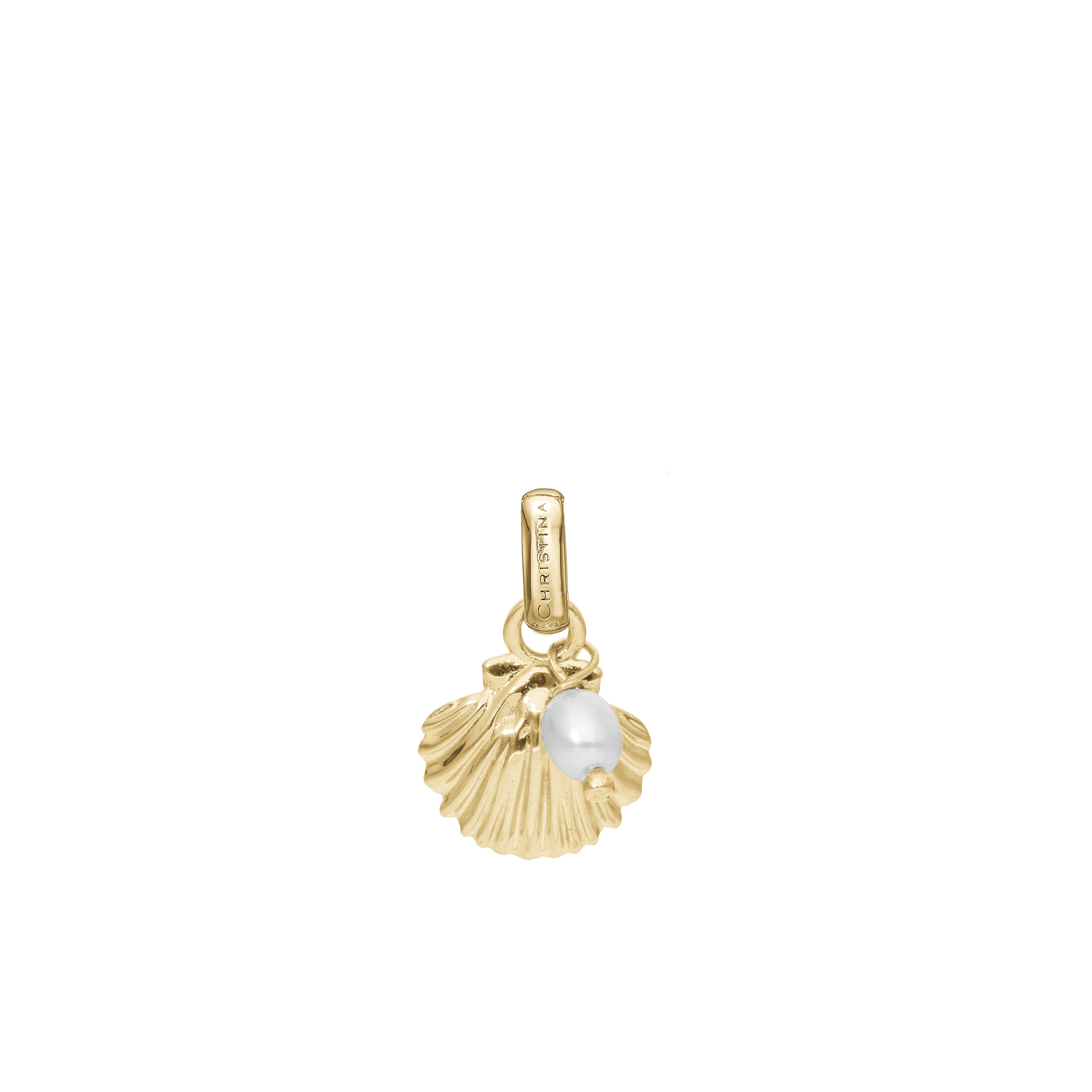 Clam shell  Pendant - Polished Gold Plated Sterling Silver with 1 Freshwater pearls