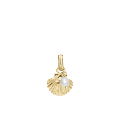 Clam shell Earring Pendant - Polished Gold Plated Sterling Silver with 1 Ferskvandsperle