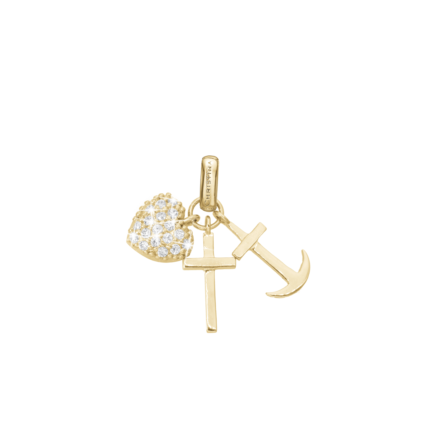 Faith Hope and Love Earring Pendant - Polished Gold Plated Sterling Silver with 32 white Cubic Zirkonia