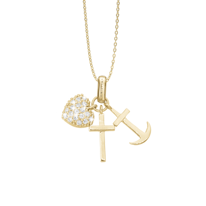 Faith Hope and Love Earring Pendant - Polished Gold Plated Sterling Silver with 32 white Cubic Zirkonia