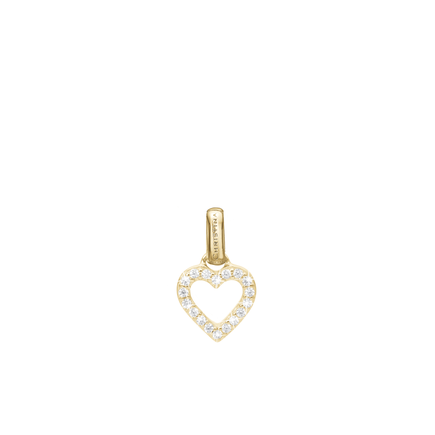 Shimmery Heart Earring Pendant - Polished Gold Plated Sterling Silver with 18 white Cubic Zirkonia