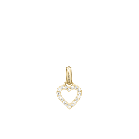 Shimmery Heart Earring Pendant - Polished Gold Plated Sterling Silver with 18 white Cubic Zirkonia