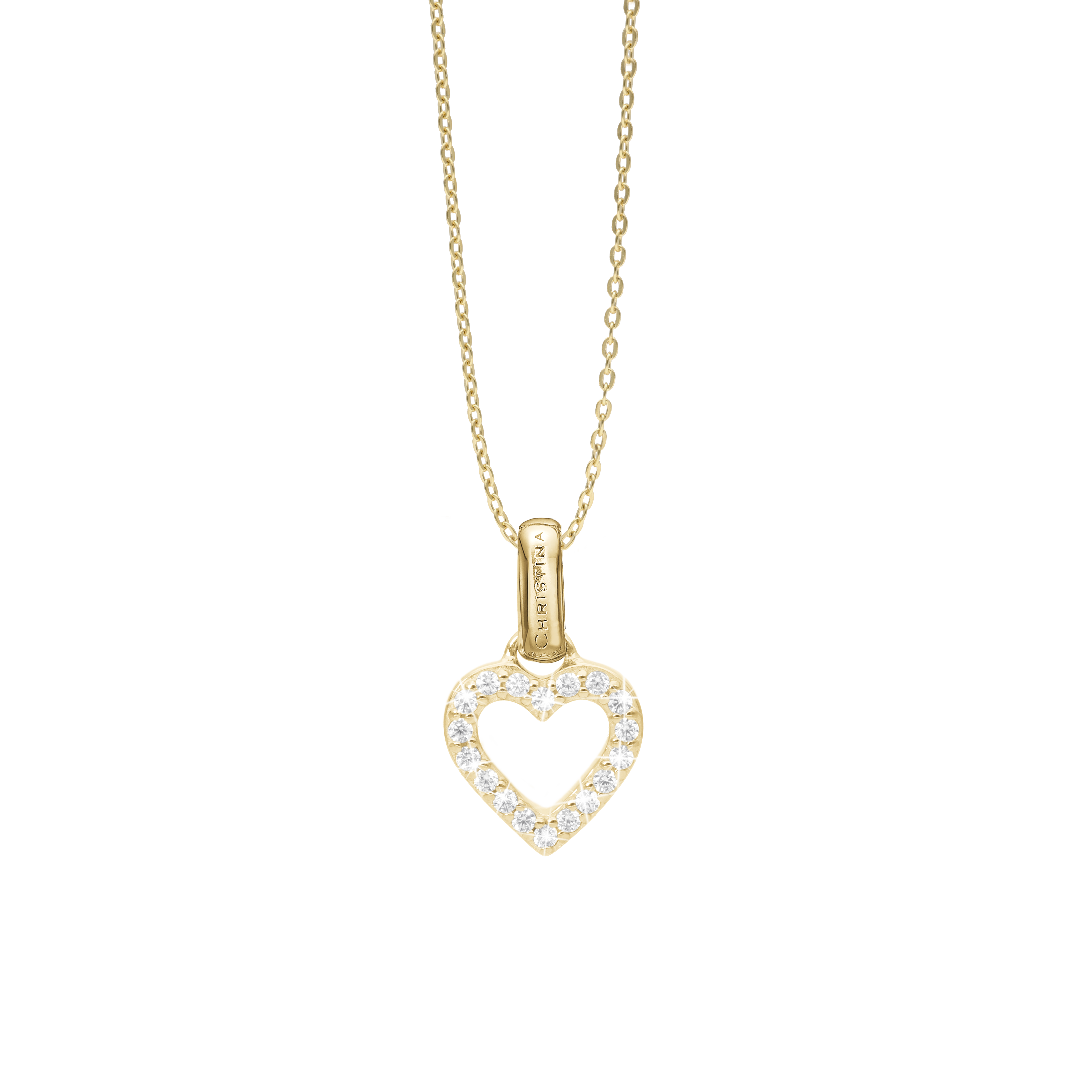 Shimmery Heart Earring Pendant - Polished Gold Plated Sterling Silver with 18 white Cubic Zirkonia