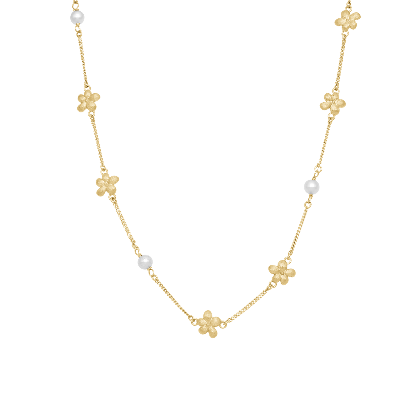 Graceful Flowers Necklace - Matte Gold Plated Sterling Silver with 3 white Ferskvandsperler