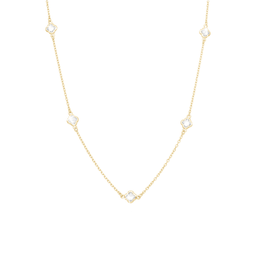 Glowing Clover Necklace - Polished Gold Plated Sterling Silver with 3 white Cubic Zirkonia