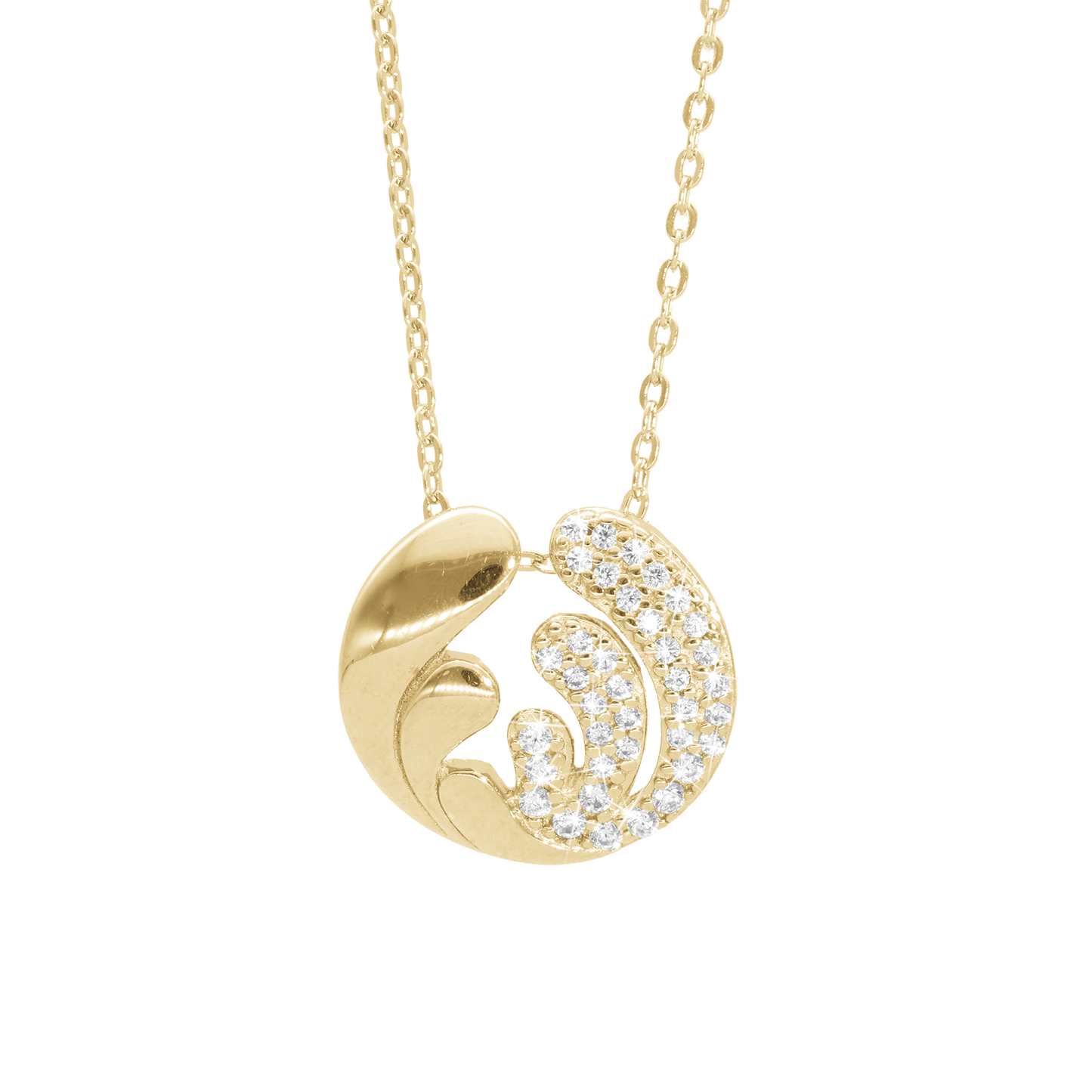 Ocean Splash Earring Pendant - Polished Gold Plated Sterling Silver with 37 Cubic Zirkonia