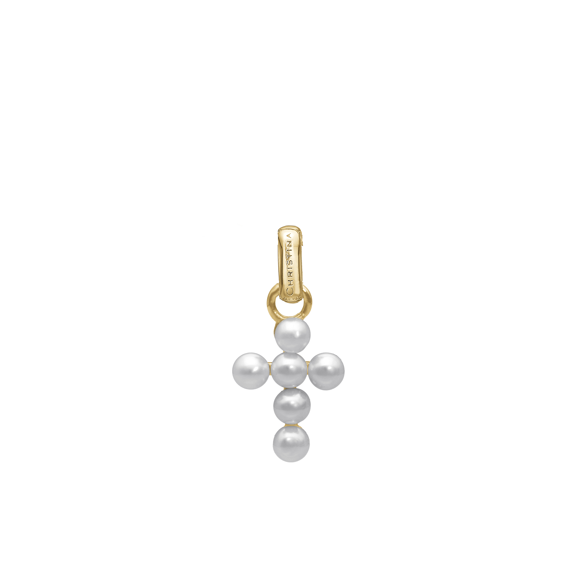Pearl Cross Pendant - Polished Gold Plated Sterling Silver with 6 Freshwater pearls