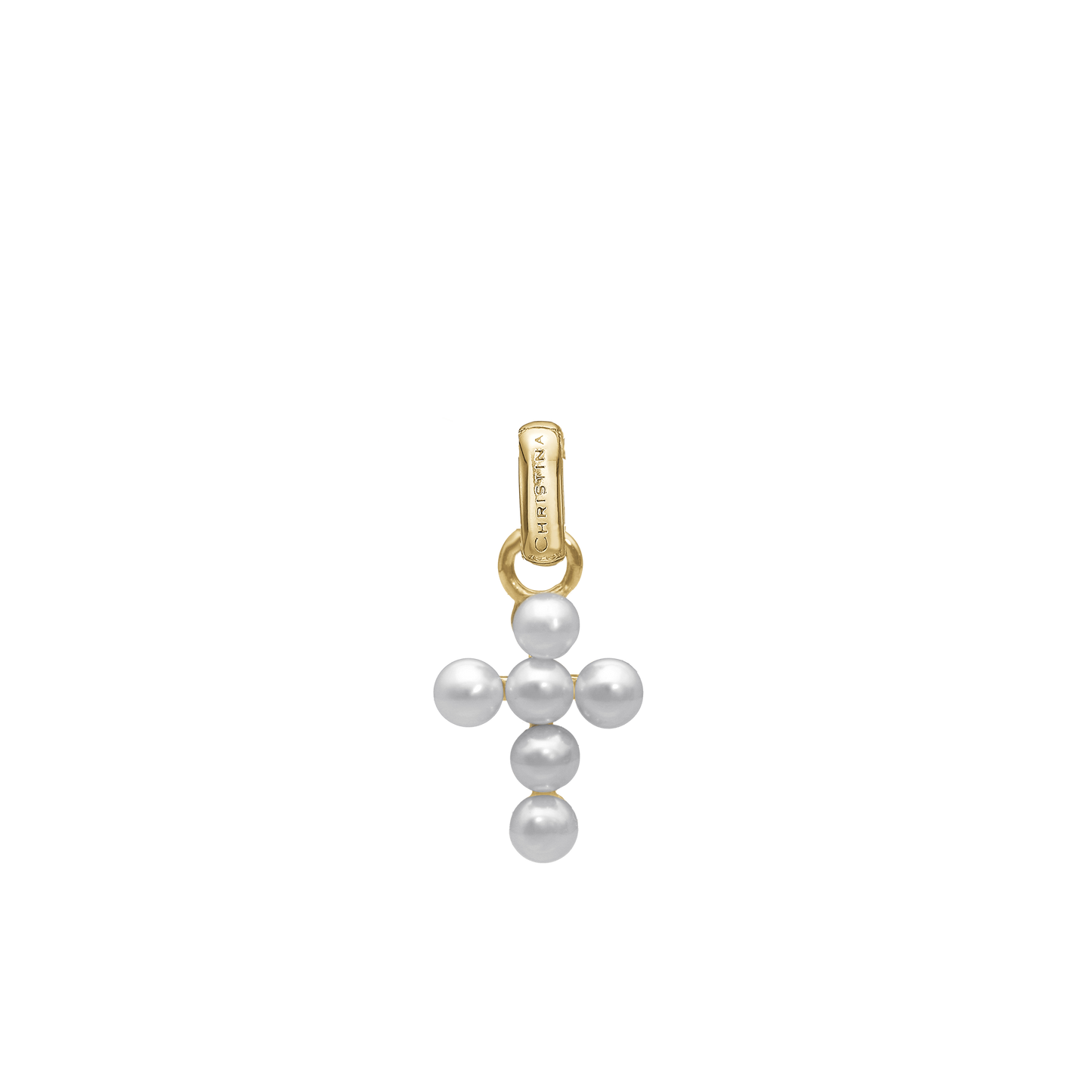 Pearl Cross Earring Pendant - Polished Gold Plated Sterling Silver with 6 Ferskvandsperler