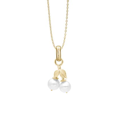 Pearl Cherries Earring Pendant - Satin Gold Plated Sterling Silver with 2 Ferskvandsperler