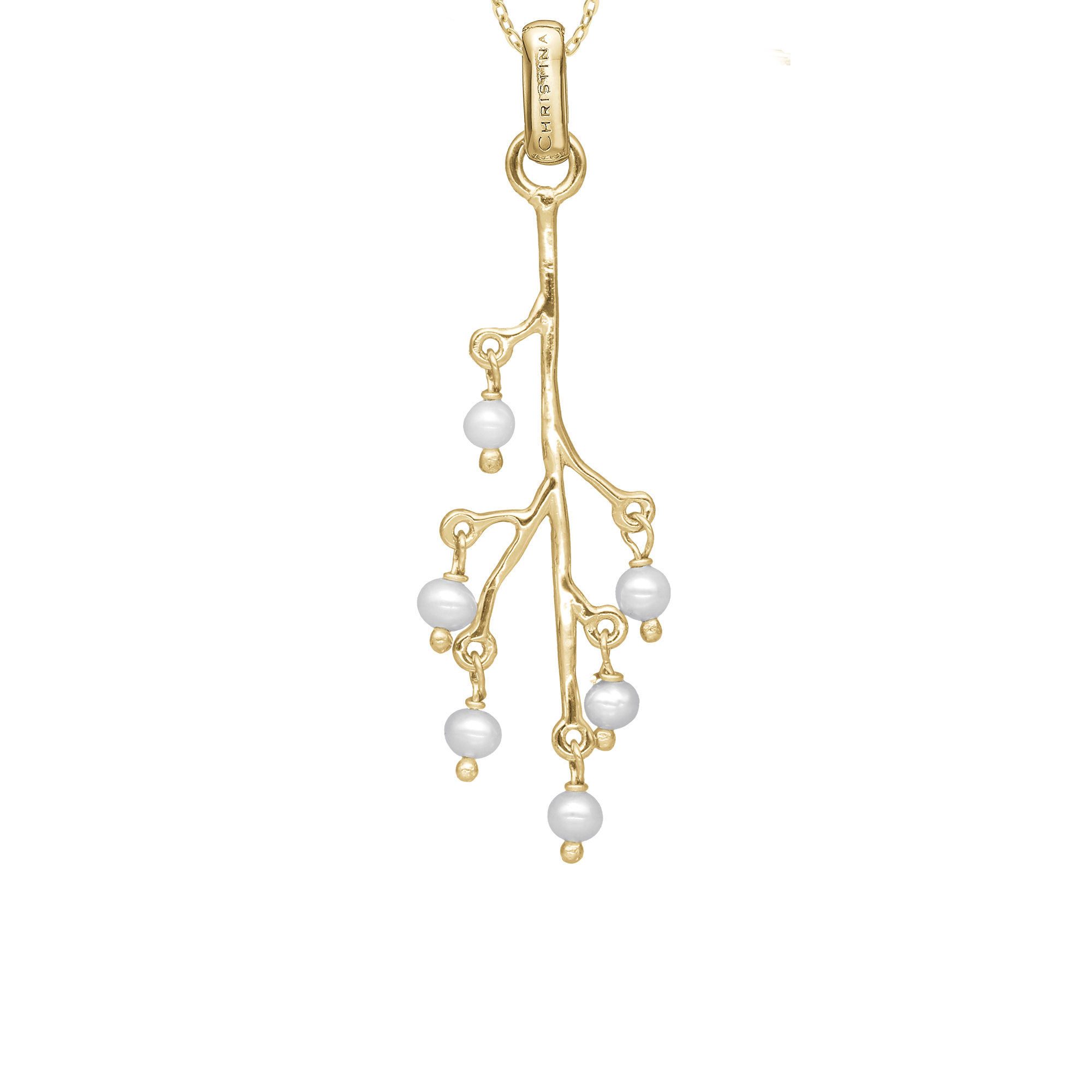 Cherry Tree Pendant - Polished Gold Plated Sterling Silver with 6 Freshwater pearls