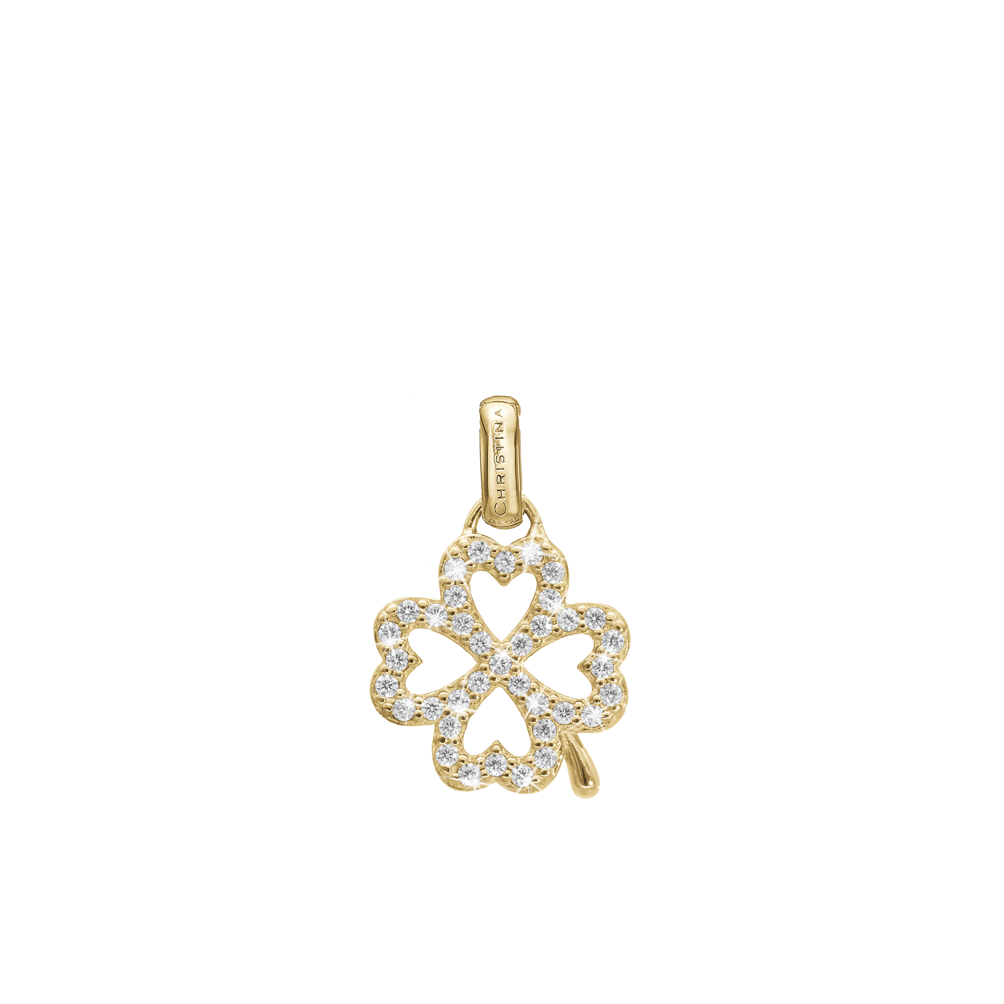 Shimmery Clover Earring Pendant - Polished Gold Plated Sterling Silver with 37 Cubic Zirkonia