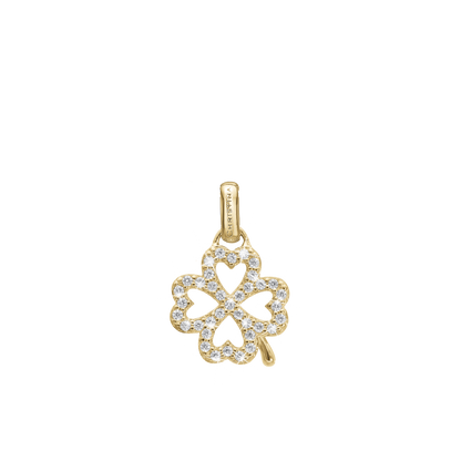 Shimmery Clover Earring Pendant - Polished Gold Plated Sterling Silver with 37 Cubic Zirkonia