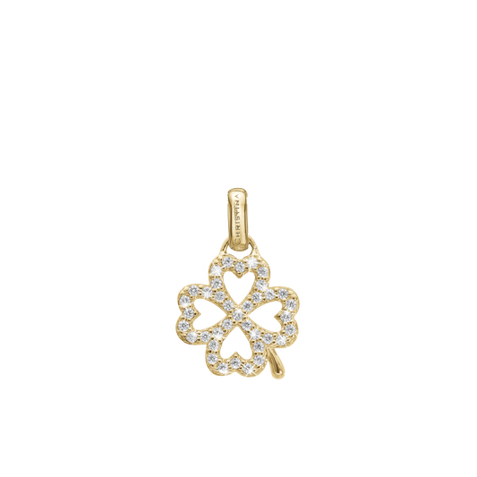 Shimmery Clover Earring Pendant - Polished Gold Plated Sterling Silver with 37 Cubic Zirkonia