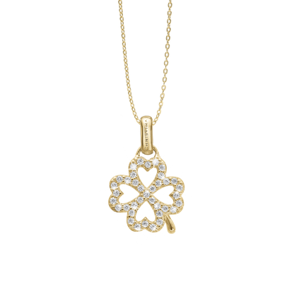 Shimmery Clover Earring Pendant - Polished Gold Plated Sterling Silver with 37 Cubic Zirkonia