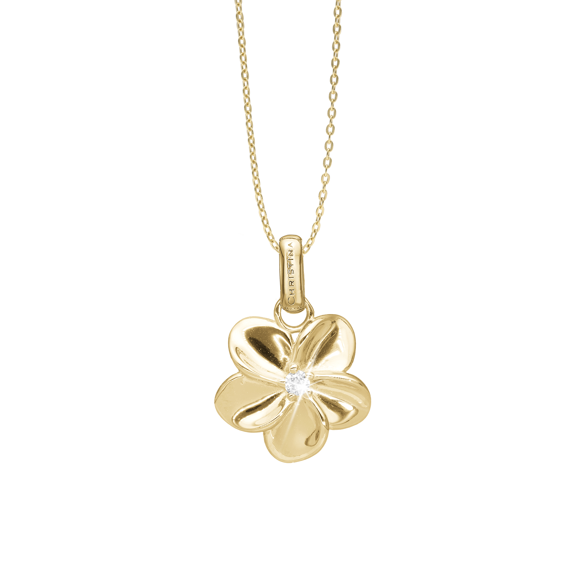Flower Bouquette Earring Pendant - Polished Gold Plated Sterling Silver with 1 Cubic Zirkonia
