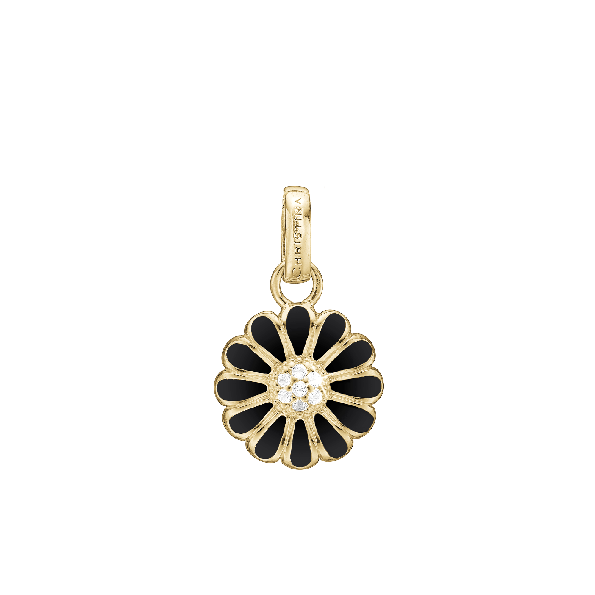 16 mm Black Marguerite Earring Pendant - Gold Plated Sterling Silver