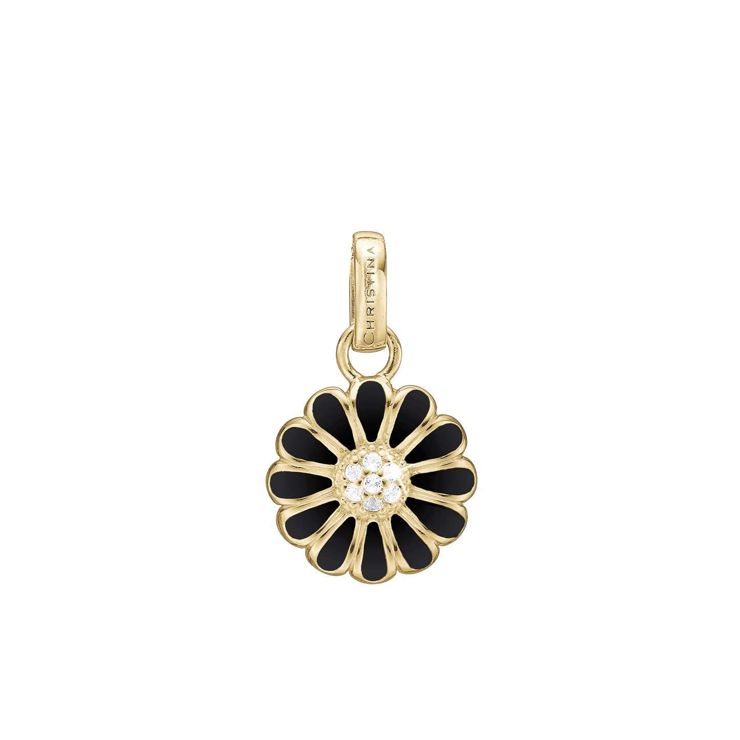 16 mm Black Marguerite Earring Pendant - Gold Plated Sterling Silver