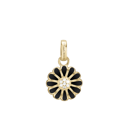 16 mm Black Marguerite Earring Pendant - Gold Plated Sterling Silver