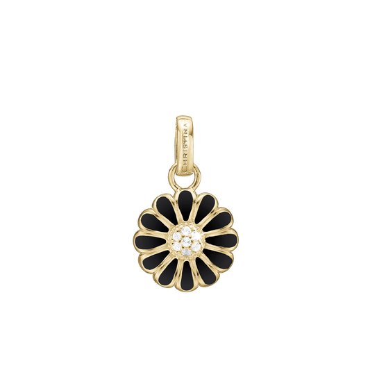 16 mm Black Marguerite Earring Pendant - Gold Plated Sterling Silver