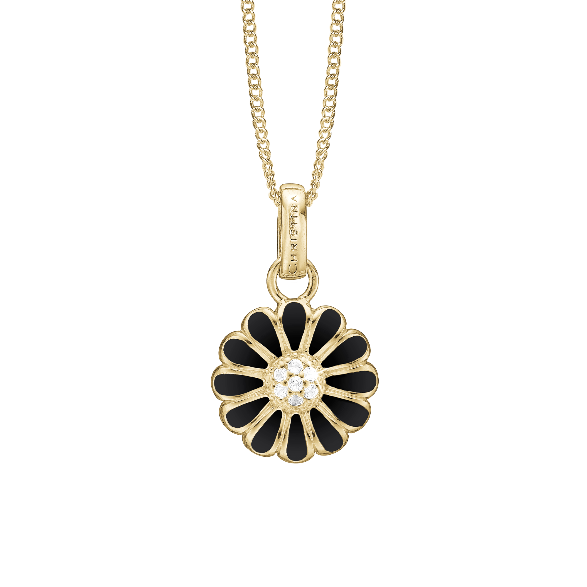 16 mm Black Marguerite Earring Pendant - Gold Plated Sterling Silver