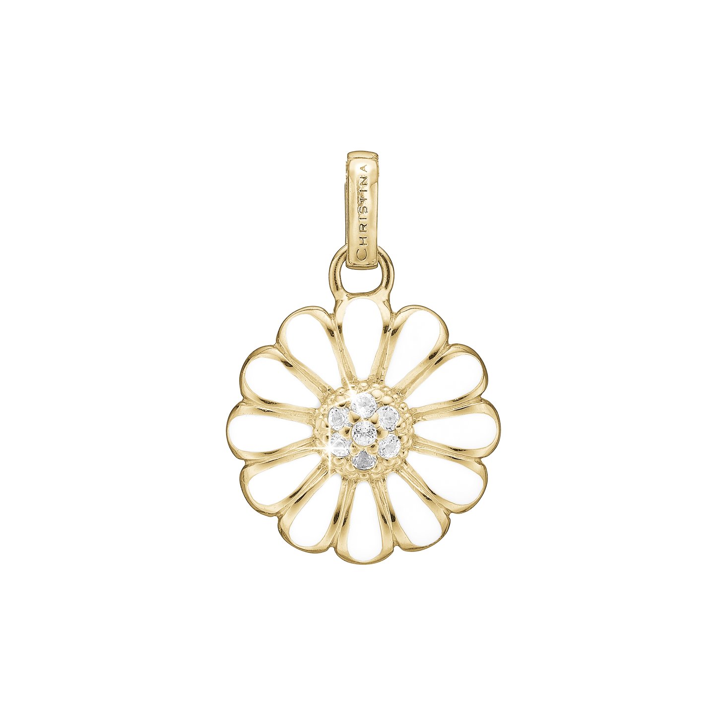 25 mm Marguerite Earring Pendant - Gold Plated Sterling Silver with 7 white Topas