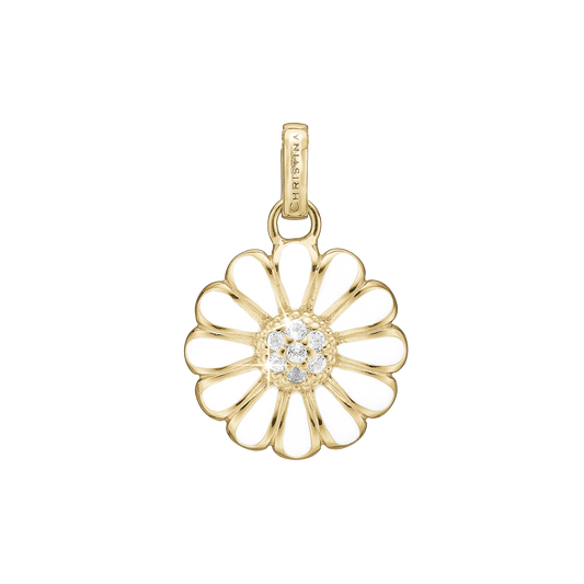 25 mm Marguerite Earring Pendant - Gold Plated Sterling Silver with 7 white Topas