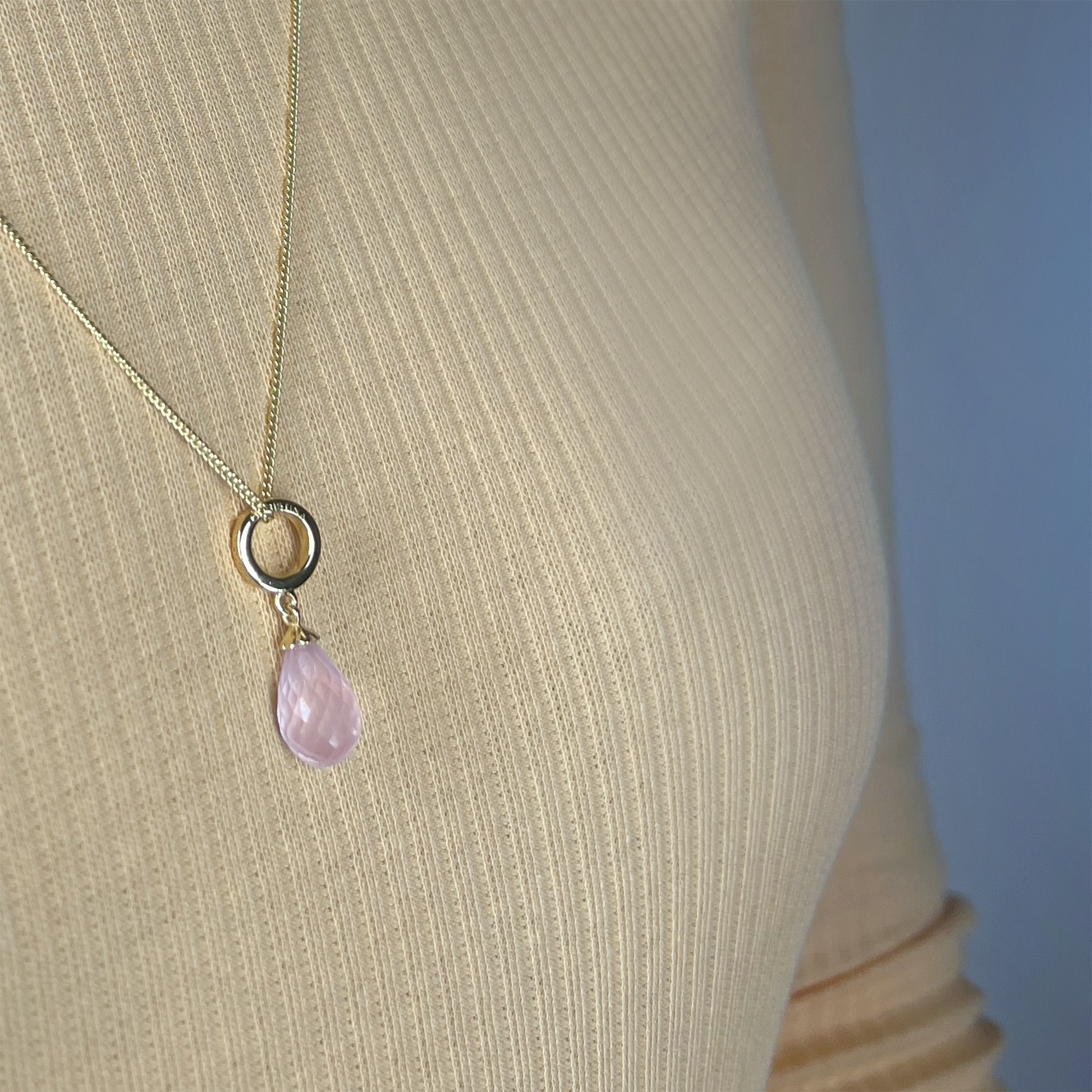 Necklace m Rosa Quartz drop  Gold Plated - CHRISTINA