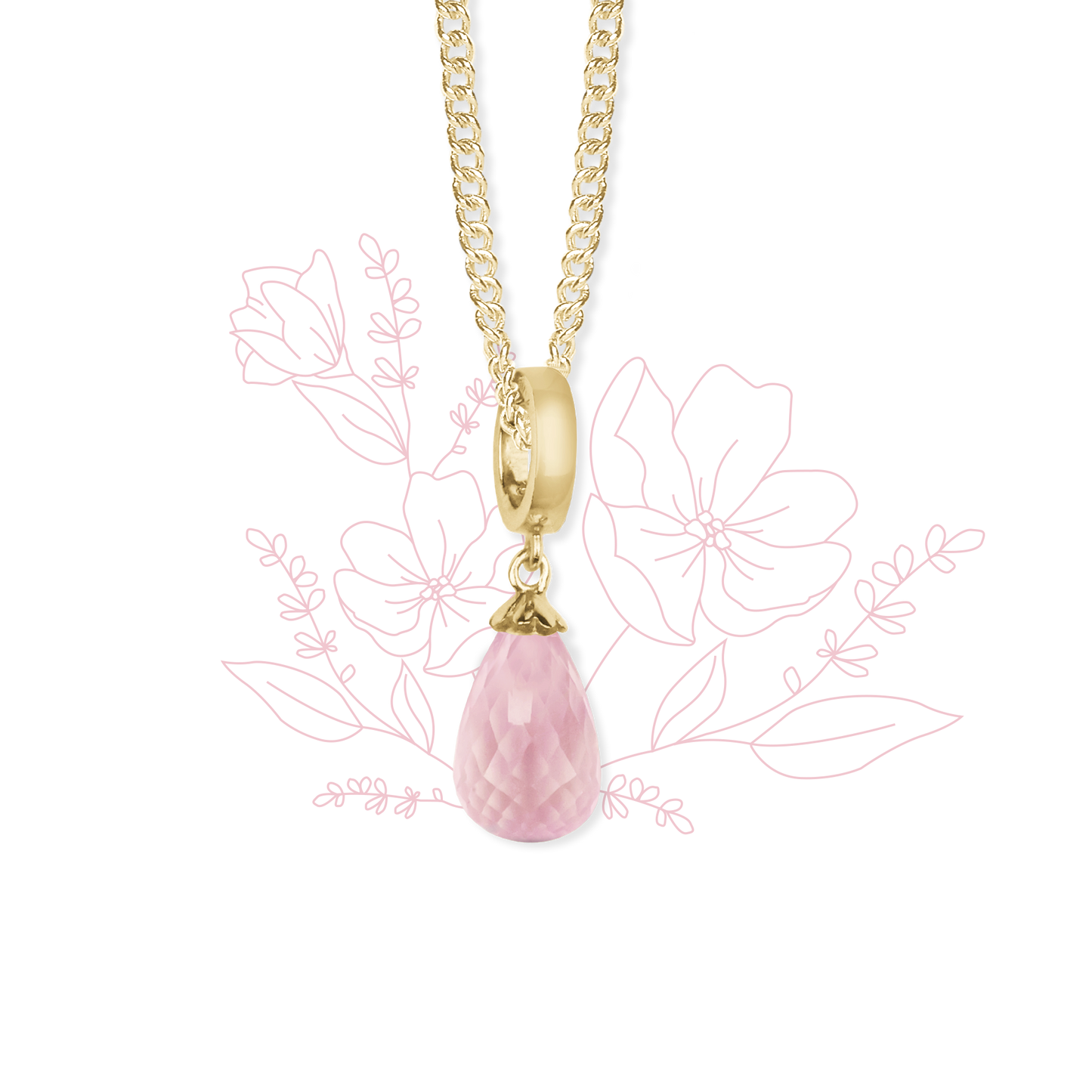 Necklace m Rosa Quartz drop  Gold Plated