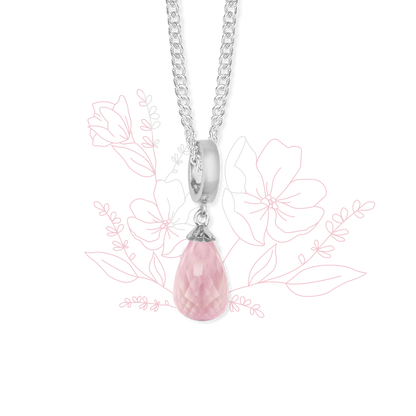 Necklace m Rosa Quartz drop  sølv