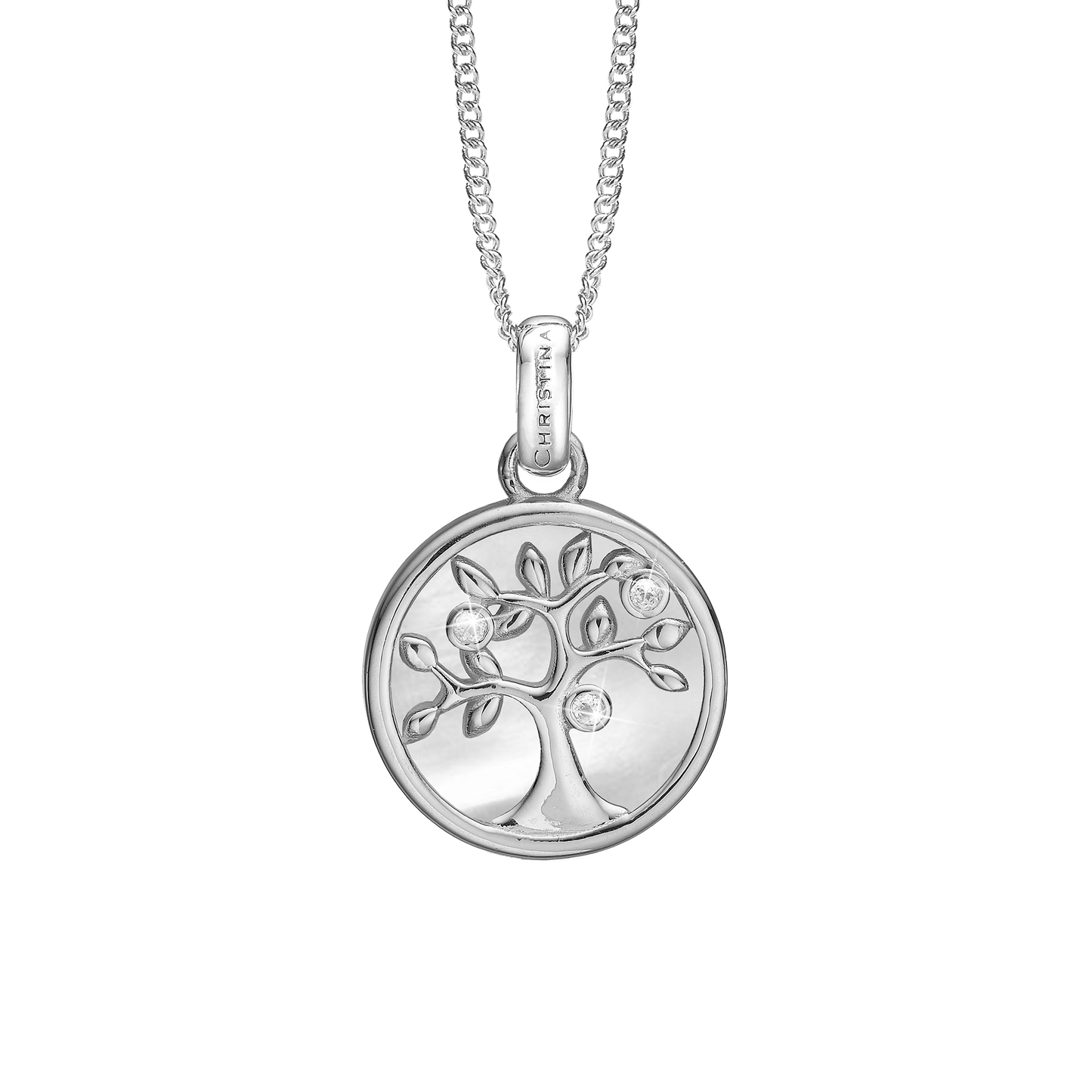 Tree of Life perlemor Earring Pendant - Polished Sterling Silver with 3 white Cubic Zirkonia