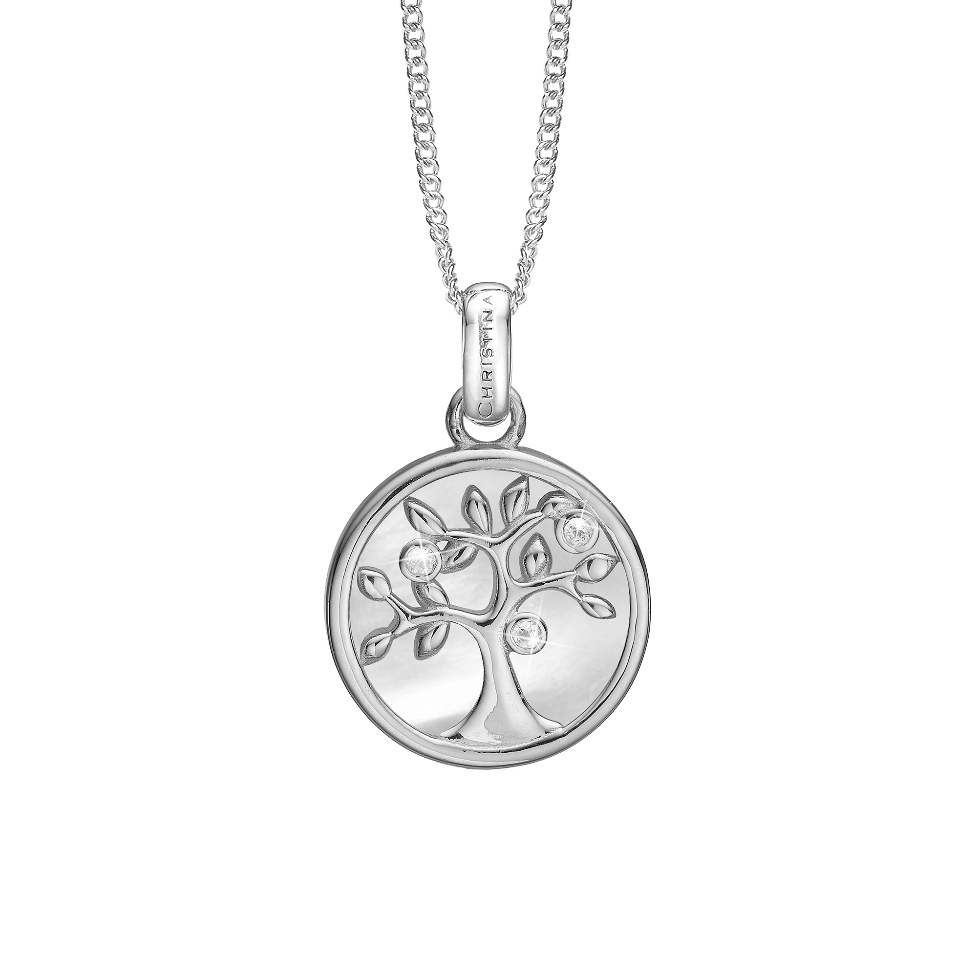 Tree of Life perlemor Earring Pendant - Polished Sterling Silver with 3 white Cubic Zirkonia