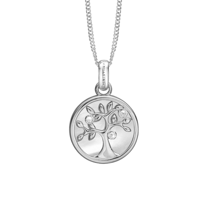 Tree of Life perlemor Earring Pendant - Polished Sterling Silver with 3 white Cubic Zirkonia