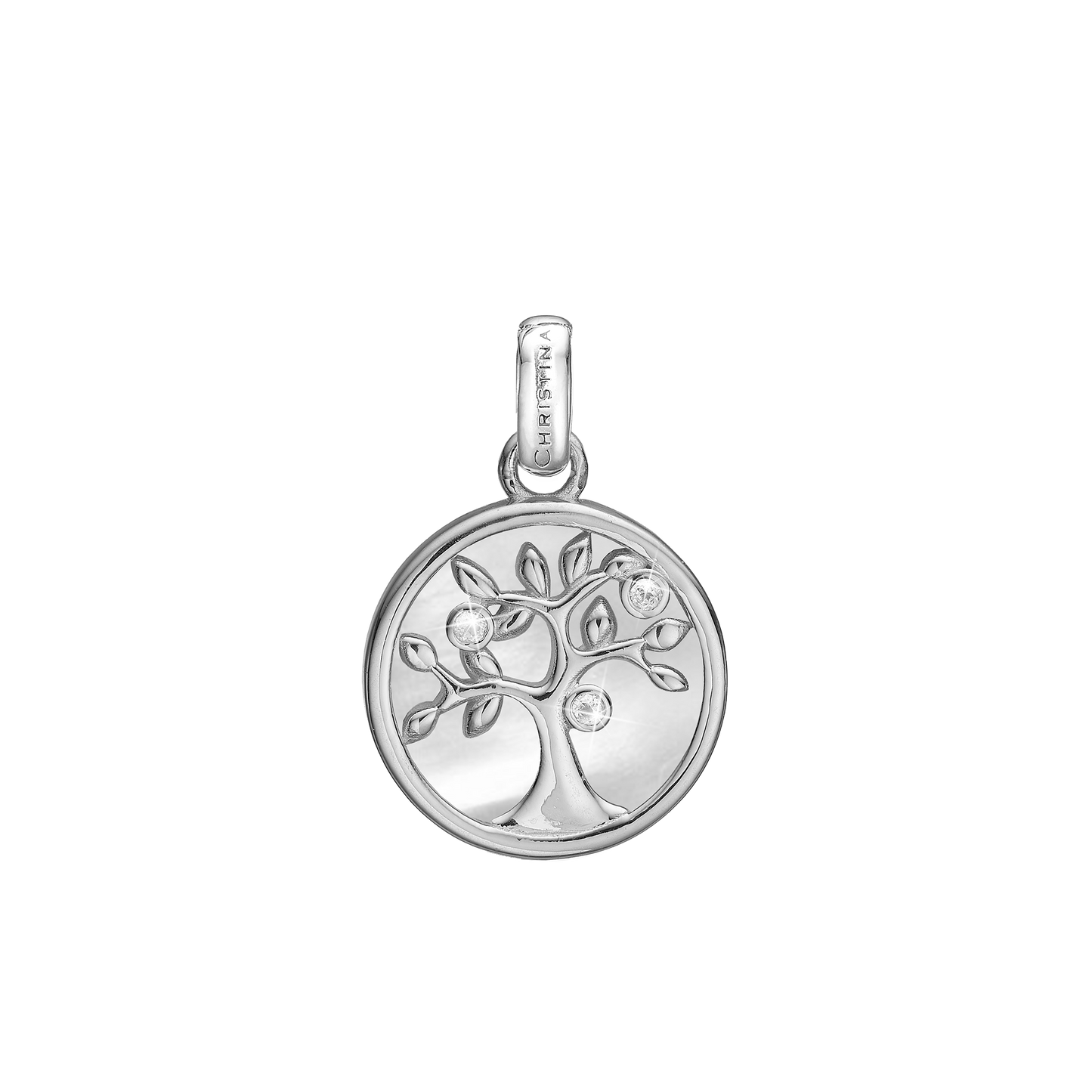 Tree of Life perlemor Earring Pendant - Polished Sterling Silver with 3 white Cubic Zirkonia
