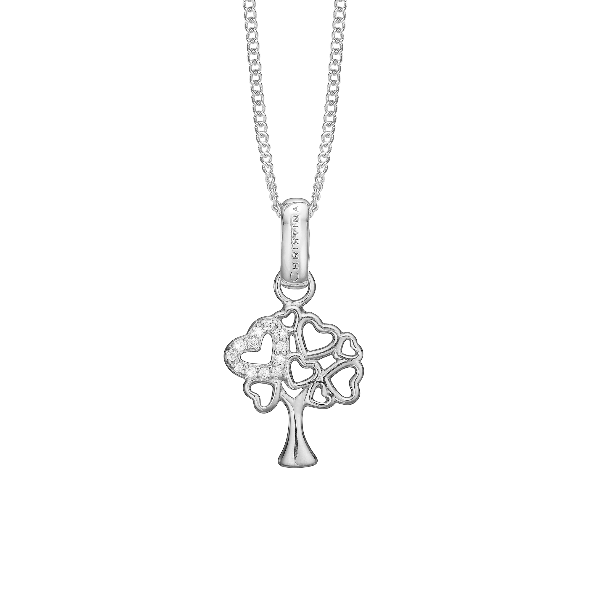 Tree of Hearts Earring Pendant - Polished Sterling Silver with 12 white Cubic Zirkonia