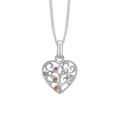 Family Tree of Love Earring Pendant - Polished Sterling Silver with 6 Multi color Cubic Zirkonia
