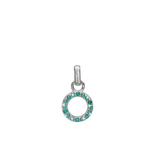 Green CZ Circle Earring Pendant - Sterling Silver with 16 Greenne Cubic Zirkonia